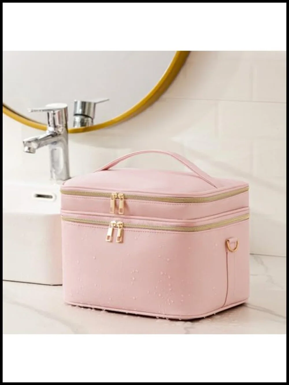 HBlife Extra Large Double Layer Travel Makeup Bag Portable Leather Cosmetic Bag
